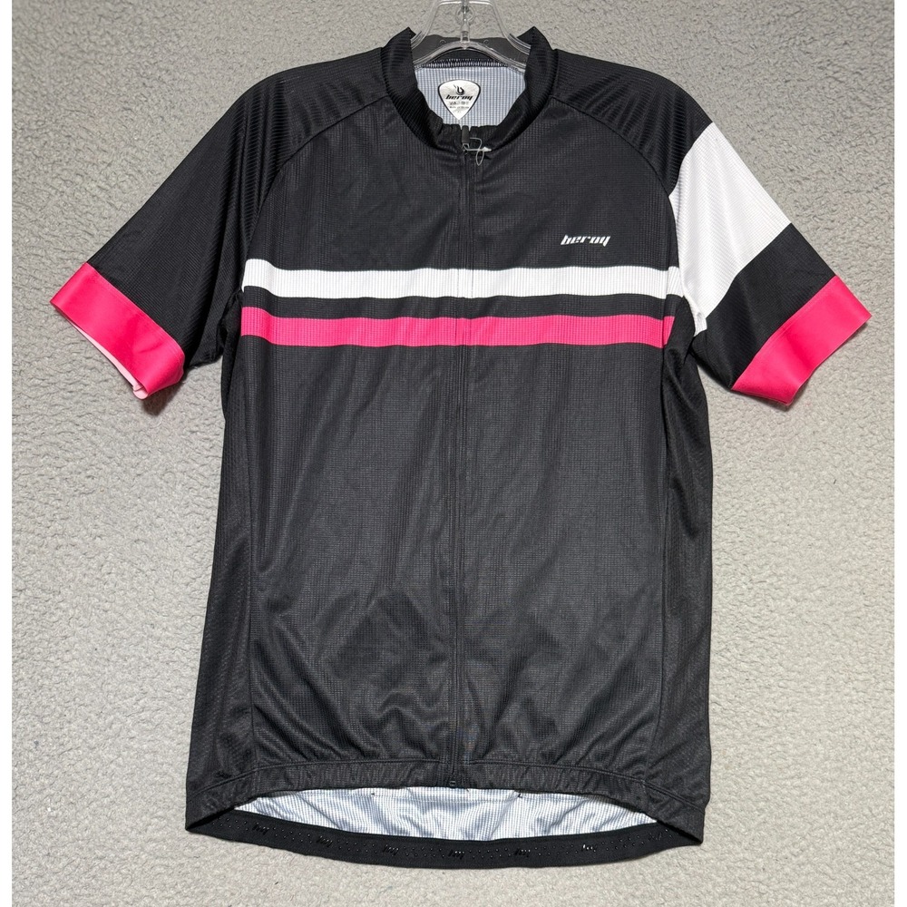 Beroy Cycling Jersey Womens XL Black White Pink Full Zip Short Sleeve
